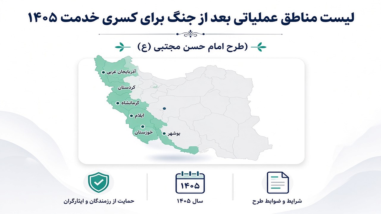 لیست کامل مناطق عملیاتی بعد از جنگ برای کسری خدمت 1405